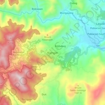 Mapa topográfico Kiangan, altitud, relieve