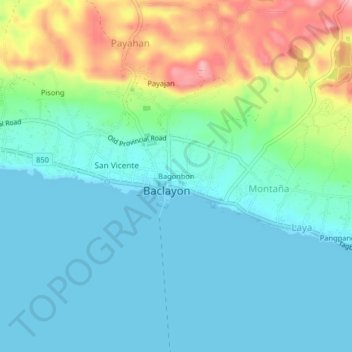 Mapa topográfico Bagonbon, altitud, relieve