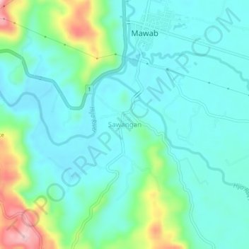 Mapa topográfico Sawangan, altitud, relieve