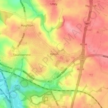 Mapa topográfico Aston, altitud, relieve