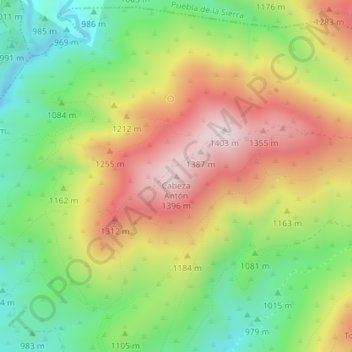 Mapa topográfico Cabeza Antón, altitud, relieve