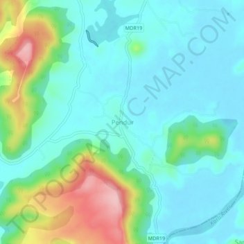 Mapa topográfico Pendur, altitud, relieve