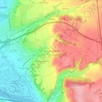 Mapa topográfico La Grande Verchère, altitud, relieve