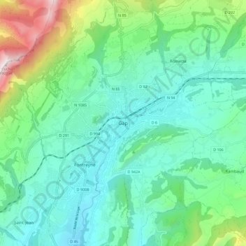 Mapa topográfico Gap, altitud, relieve