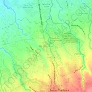 Mapa topográfico De Ocampo, altitud, relieve