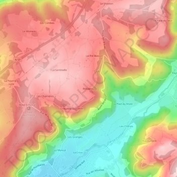 Mapa topográfico Pcholmey, altitud, relieve