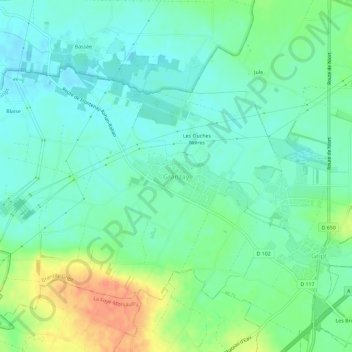 Mapa topográfico Granzay, altitud, relieve