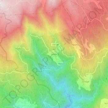 Mapa topográfico Lomba, altitud, relieve