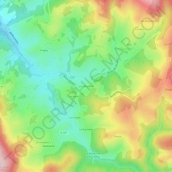 Mapa topográfico Les Bourbas, altitud, relieve