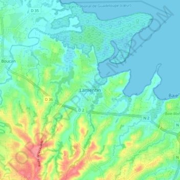 Mapa topográfico Lamentin, altitud, relieve