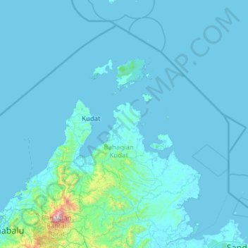 Mapa topográfico Kudat Division, altitud, relieve
