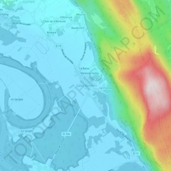 Mapa topográfico Saint-Benoît, altitud, relieve