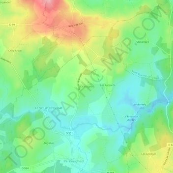 Mapa topográfico Chassignol, altitud, relieve