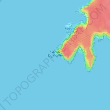 Mapa topográfico Cabo de São Vicente, altitud, relieve