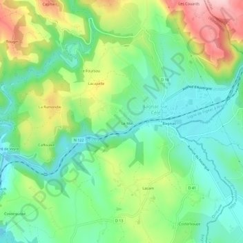 Mapa topográfico Frons, altitud, relieve