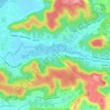 Mapa topográfico Marna, altitud, relieve