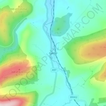 Mapa topográfico Gartly, altitud, relieve