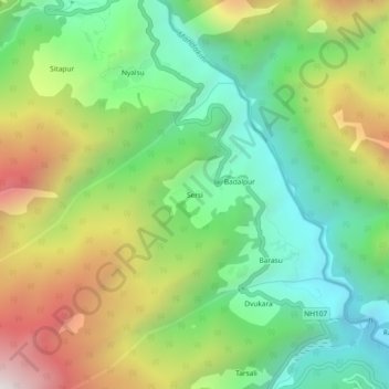 Mapa topográfico Sersi, altitud, relieve