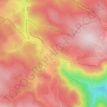 Mapa topográfico La Chavade, altitud, relieve