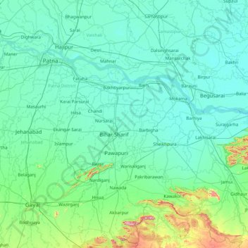 Mapa topográfico Nālanda, altitud, relieve