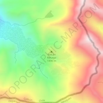 Mapa topográfico Volcán Resago, altitud, relieve