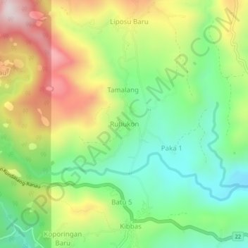 Mapa topográfico Ruhukon, altitud, relieve