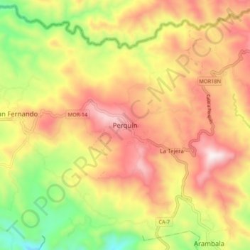Mapa topográfico Perquín, altitud, relieve