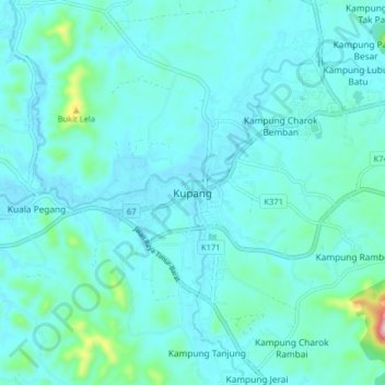 Mapa topográfico Kupang, altitud, relieve