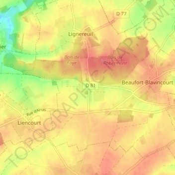 Mapa topográfico Blavincourt, altitud, relieve