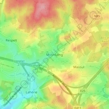 Mapa topográfico Molinfaing, altitud, relieve