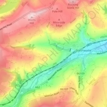 Mapa topográfico Upper Holme, altitud, relieve