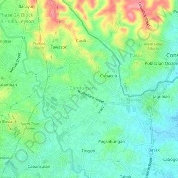 Mapa topográfico Canduman, altitud, relieve