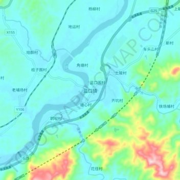 Mapa topográfico 蓝口镇, altitud, relieve