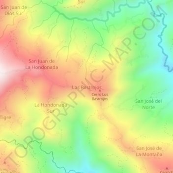 Mapa topográfico Los Rastrojos, altitud, relieve