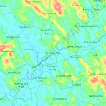 Mapa topográfico Kidangoor, altitud, relieve