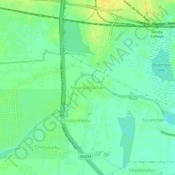Mapa topográfico Annaikattucheri, altitud, relieve