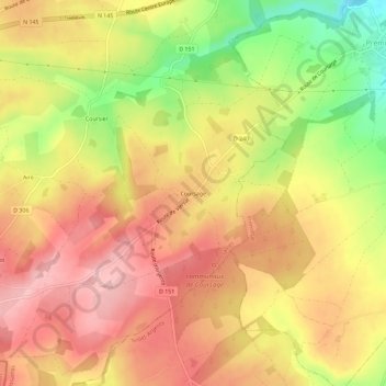 Mapa topográfico Coursage, altitud, relieve