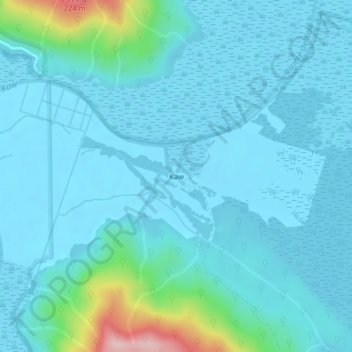 Mapa topográfico Kaw, altitud, relieve