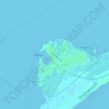 Mapa topográfico Ocracoke, altitud, relieve