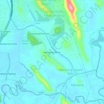 Mapa topográfico Kampung Banai, altitud, relieve