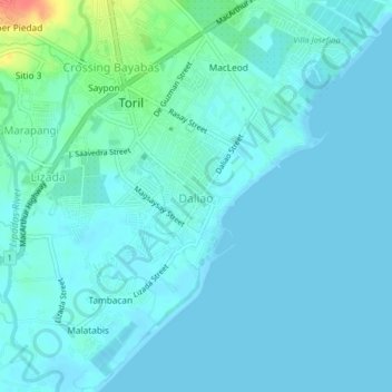 Mapa topográfico Daliao, altitud, relieve