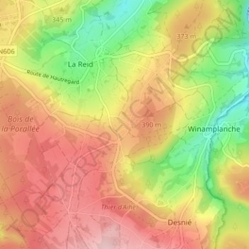 Mapa topográfico Les Cours, altitud, relieve