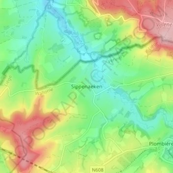 Mapa topográfico Sippenaeken, altitud, relieve