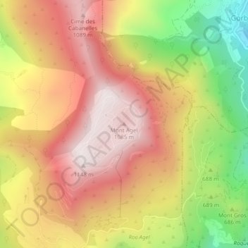 Mapa topográfico Mont Agel, altitud, relieve