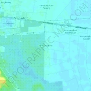 Mapa topográfico Kampung Baru, altitud, relieve