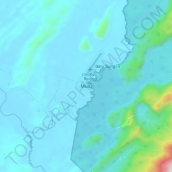 Mapa topográfico Mulu, altitud, relieve