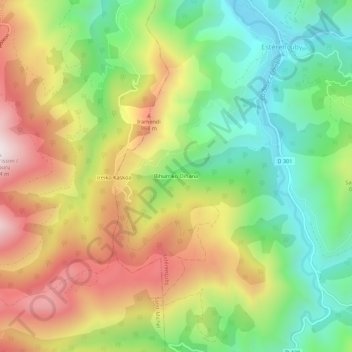 Mapa topográfico Bihurriko Oïhana, altitud, relieve
