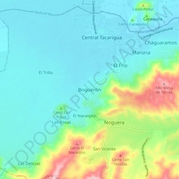 Mapa topográfico Boquerón, altitud, relieve