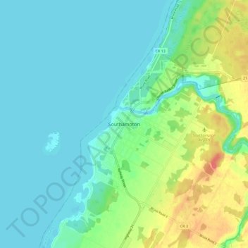 Mapa topográfico Southampton, altitud, relieve