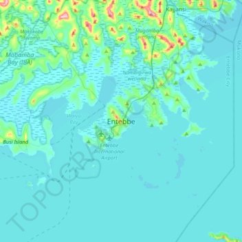 Mapa topográfico Entebbe, altitud, relieve